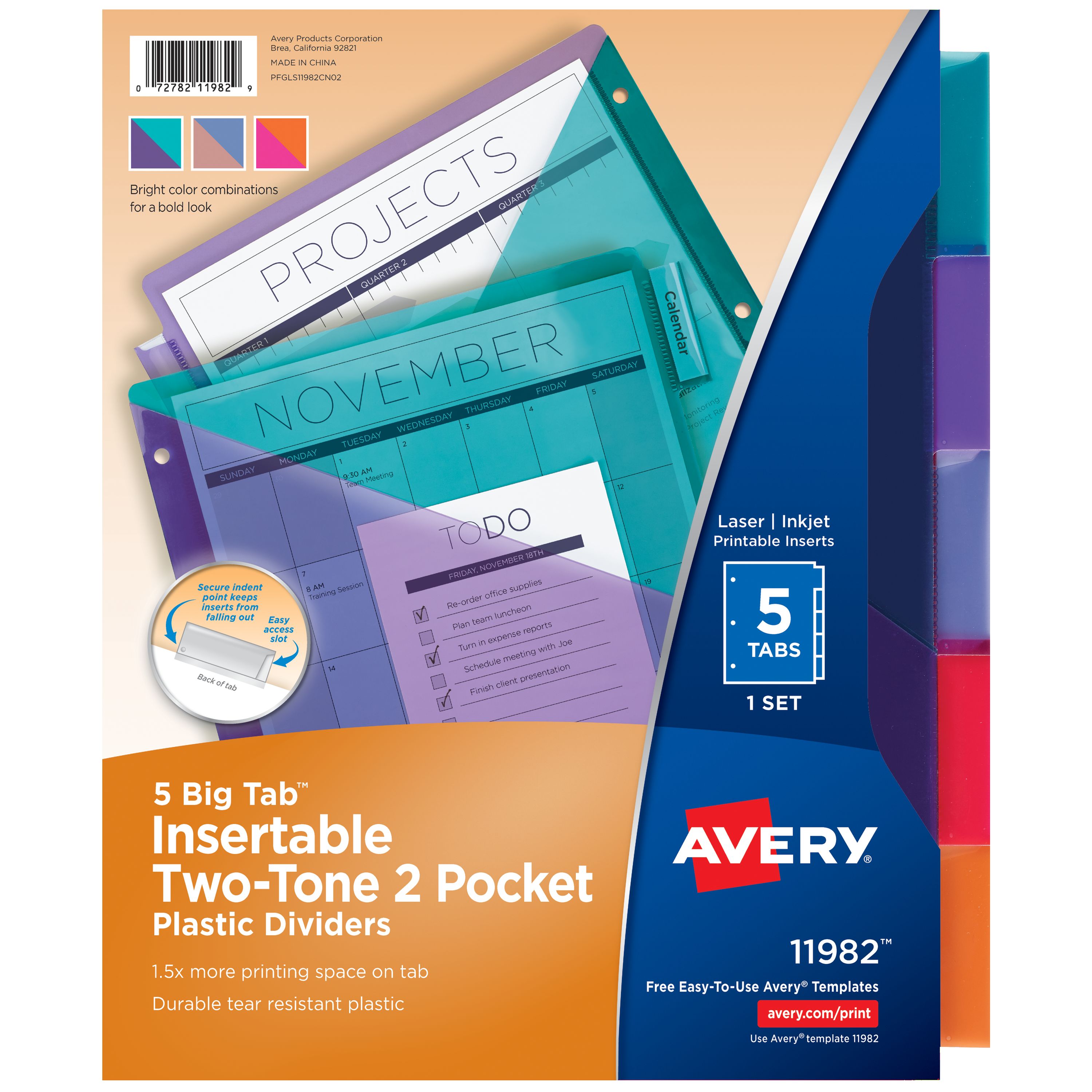 AveryÂ® Big Tabâ„¢ Insertable 2 Pocket Dividers, 5-Tab Set, Two